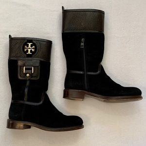 Tory Burch Black Suede and Leather Boots Size 6.5